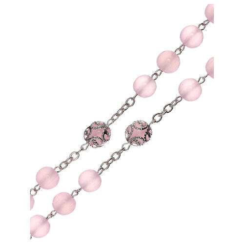 Rosary polished pink glass 5 mm 3