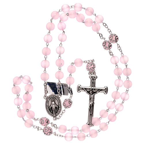 Rosary polished pink glass 5 mm 4