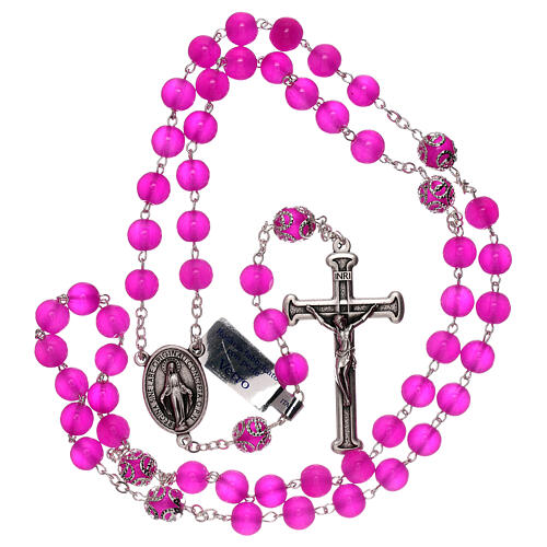 Fuchsia glass rosary beads 5 mm 4