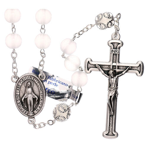 White glass rosary beads 5 mm 1