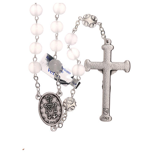 Rosary polished white glass 5 mm 2