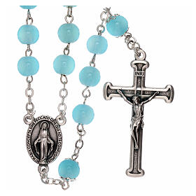 Shiny light blue glass rosary beads 8 mm