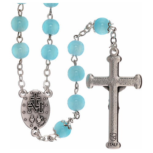 Shiny light blue glass rosary beads 8 mm 2