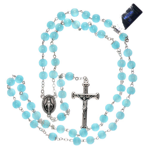Shiny light blue glass rosary beads 8 mm 4