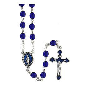 Rosary with round polished blue glass beads 7 mm