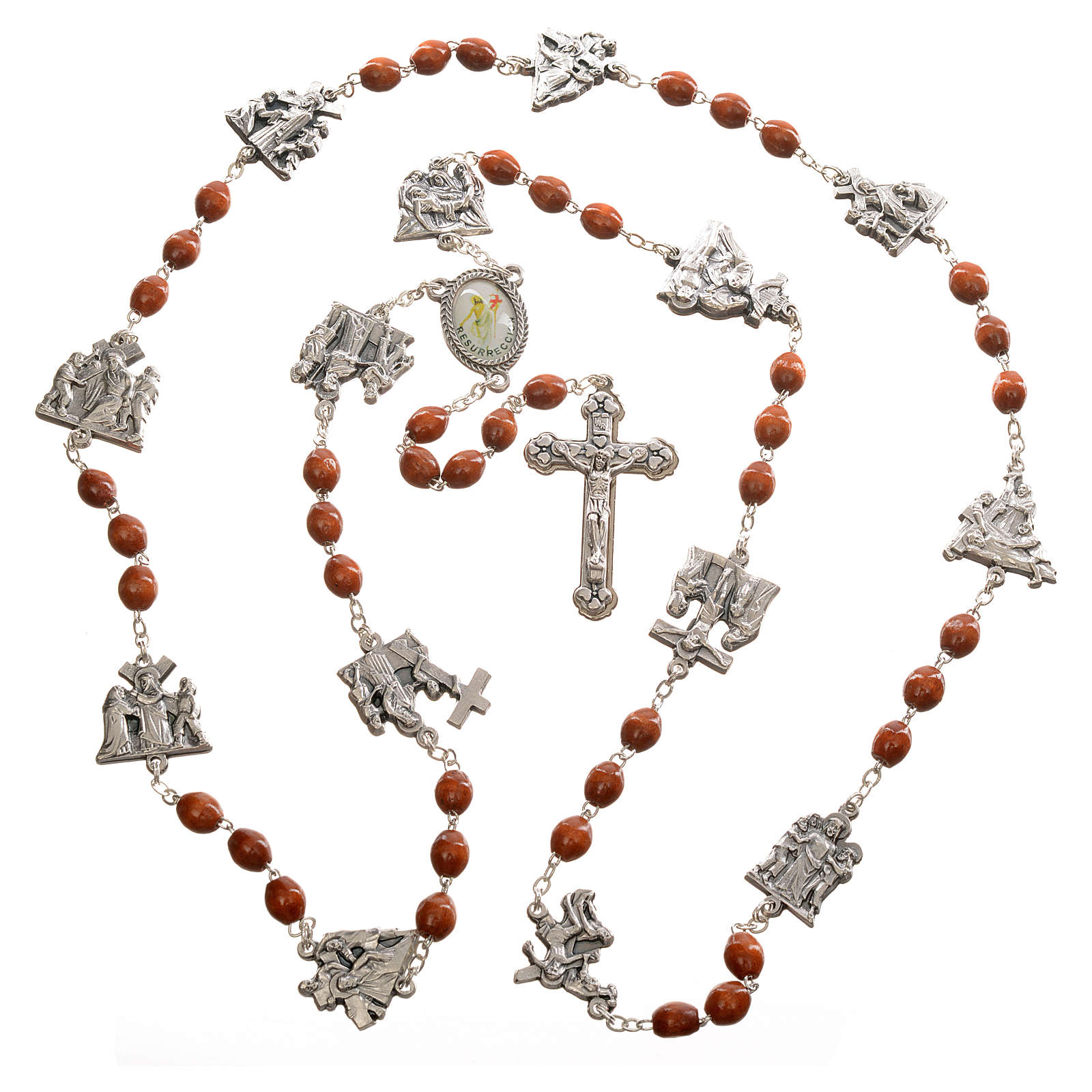 Rosario Via Crucis In Cristallo Con Croce E Stazioni Placcate Argento - Artigianato Italiano