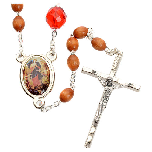 Mary Untier of Knots rosary, natural wood 5