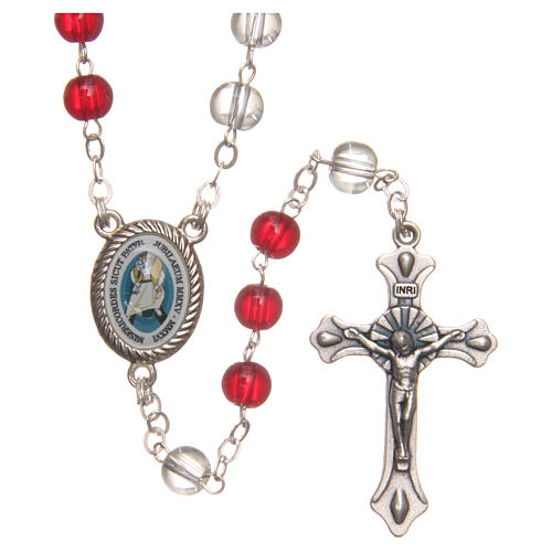 STOCK Rosary beads with Jubilee of Mercy, red and clear 6mm 1