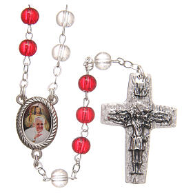 Rosenkranz Papst Franziskus mit roten und weißen Perlen, 4 mm