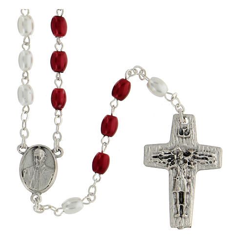 Rosenkranz Papst Franziskus mit roten und weißen Perlen, 8 mm 1