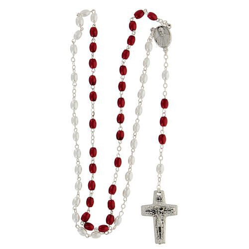 Rosenkranz Papst Franziskus mit roten und weißen Perlen, 8 mm 4