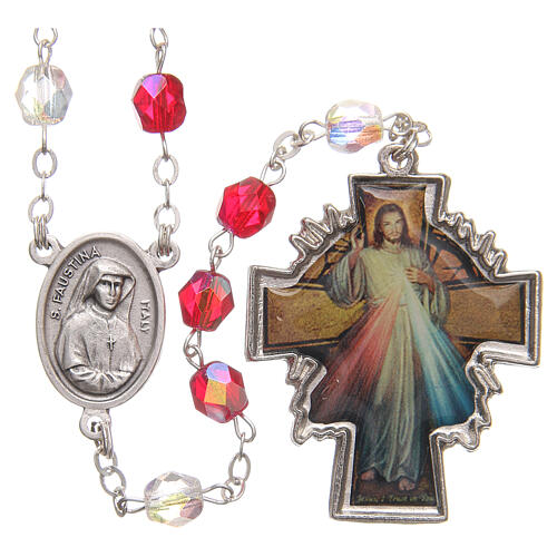 Rosenkranz Barmherzigkeit Heilige Faustina weiß und rot aus PVC 8 mm 1