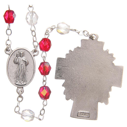 Rosenkranz Barmherzigkeit Heilige Faustina weiß und rot aus PVC 8 mm 2