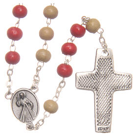Rosenkranz Papst Franziskus mit roten und weißen Perlen aus Holz, 7 mm