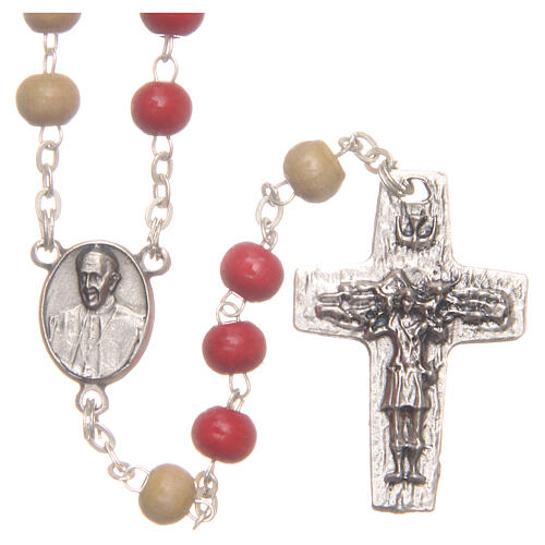Rosenkranz Papst Franziskus mit roten und weißen Perlen aus Holz, 7 mm 1