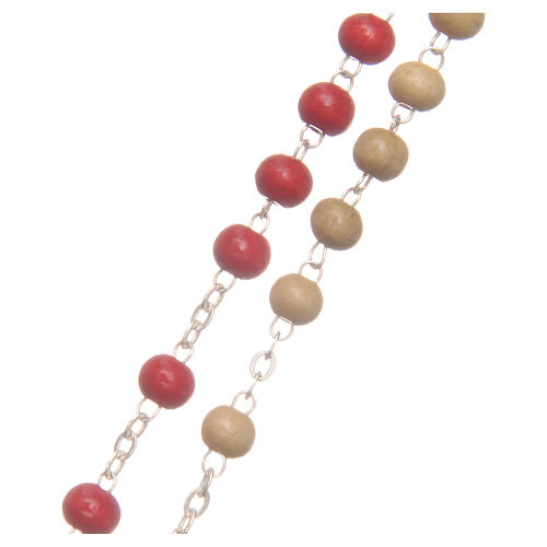 Rosenkranz Papst Franziskus mit roten und weißen Perlen aus Holz, 7 mm 3