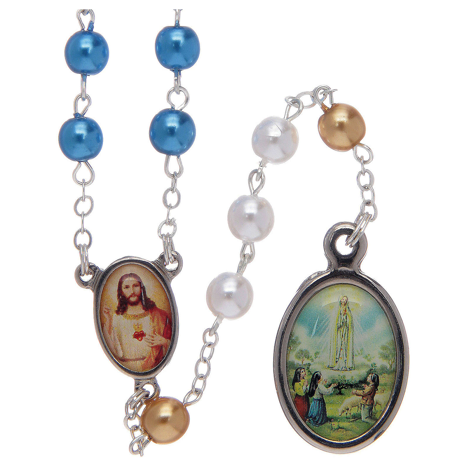 Nazareth Store Rosario Cattolico Con Grani Blu Effetto Cristallo, Medaglia Miracolosa E Crocifisso In Argento, Lunghezza 50 Cm, Regalo Prima Comunione