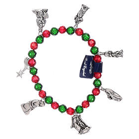 Armband für Weihnachten mit Gebet auf Italienisch, grüne und rote Perlen
