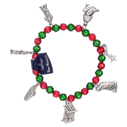 Armband für Weihnachten mit Gebet auf Italienisch, grüne und rote Perlen 2