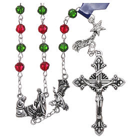 Rosenkranz für Weihnachten mit Gebet auf Italienisch, grüne und rote Perlen