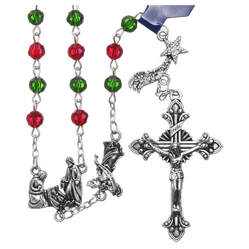 Rosenkranz für Weihnachten mit Gebet auf Italienisch, grüne und rote Perlen 1