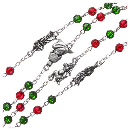 Rosenkranz für Weihnachten mit Gebet auf Italienisch, grüne und rote Perlen 3