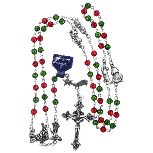 Rosenkranz für Weihnachten mit Gebet auf Italienisch, grüne und rote Perlen 4