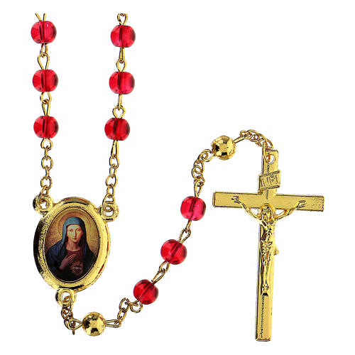 Chapelet Consécration au Coeur Immaculé de Marie grains verre rouge 5 mm - Collection de la Foi 2/47 1
