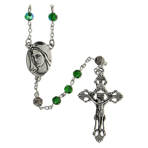 Rosenkranz "Geheimnisse von Fatima" mit Perlen aus grűnem facettiertem Glas (6 mm) - Kollektion Glaubenskronen 5/47 1