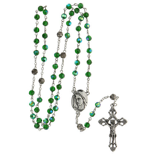 Rosenkranz "Geheimnisse von Fatima" mit Perlen aus grűnem facettiertem Glas (6 mm) - Kollektion Glaubenskronen 5/47 5
