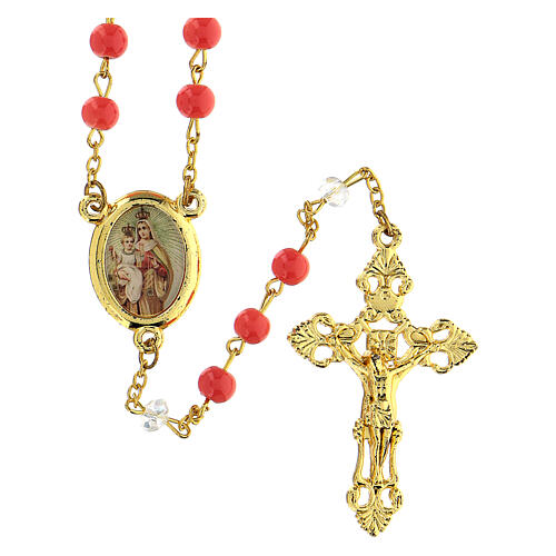 Rosenkranz der Madonna del Carmine mit Perlen aus Glas in Korallenfarbe (6 mm) - Kollektion Glaubenskronen 7/47 1