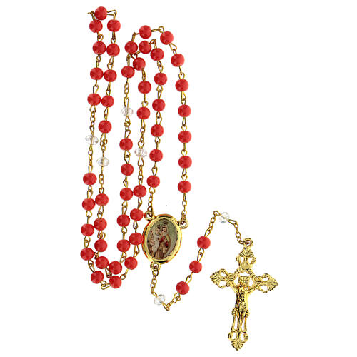Rosary of Our Lady of Mount Carmel, 6 mm glass beads, coral-coloured - Faith Collection 7/47 5