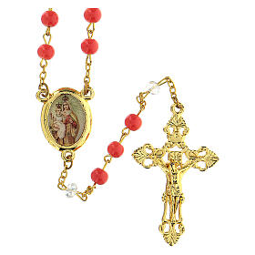 Rosary Our Lady of Mt. Carmine with coral glass beads 6 mm - Faith Collection 7/47