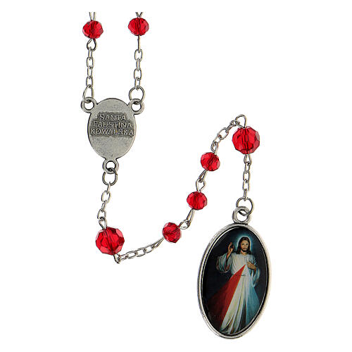 Rosenkranz der gőttllichen Barmherzigkeit mit facettierten Perlen aus rotem Glas (6 mm) - Kollektion Glaubenskronen 18/47 3