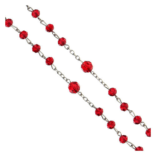 Rosenkranz der gőttllichen Barmherzigkeit mit facettierten Perlen aus rotem Glas (6 mm) - Kollektion Glaubenskronen 18/47 4