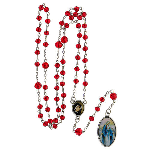 Rosenkranz der gőttllichen Barmherzigkeit mit facettierten Perlen aus rotem Glas (6 mm) - Kollektion Glaubenskronen 18/47 5
