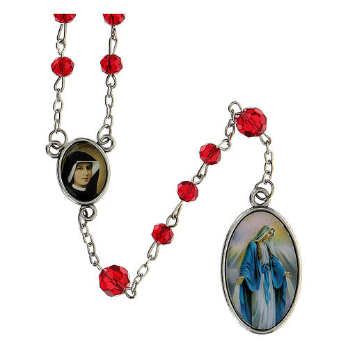 Divine Mercy Rosary with faceted beads in red glass 6 mm - Faith Collection 18/47 1