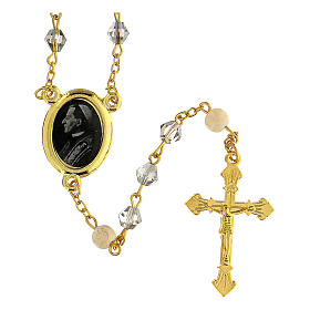 Papst Benedikt XV Rosenkranz mit diamantfőrmigen Perlen aus grauem Glas (6 mm) - Kollektion Glaubenskronen 19/47