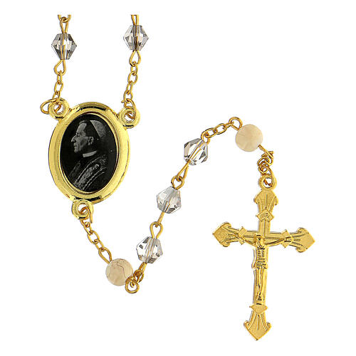 Papst Benedikt XV Rosenkranz mit diamantfőrmigen Perlen aus grauem Glas (6 mm) - Kollektion Glaubenskronen 19/47 1