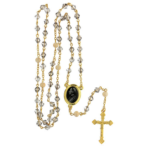 Papst Benedikt XV Rosenkranz mit diamantfőrmigen Perlen aus grauem Glas (6 mm) - Kollektion Glaubenskronen 19/47 5