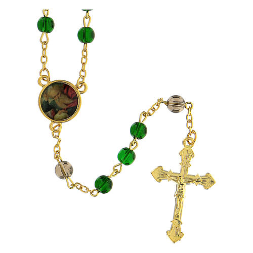 Rosenkranz des Vaterunsers mit Perlen aus grűnem Glas (6 mm) - Kollektion Glaubenskronen 39/47 1