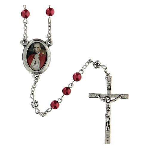 Papst Pius XII Rosenkranz mit roten Kunststoffperlen (6 mm) - Kollektion Glaubenskronen 40/47 1