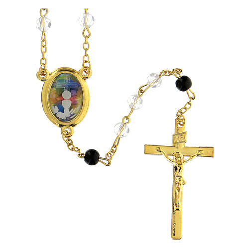 Eucharistischer Rosenkranz mit facettierten Perlen aus durchsichtigem Glas (6 mm) - Kollektion Glaubenskronen 41/47 1