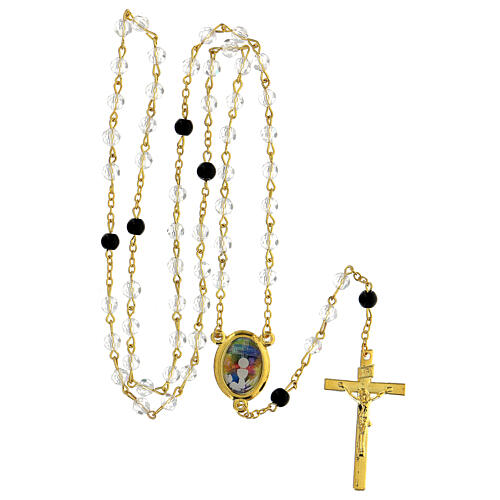 Eucharistischer Rosenkranz mit facettierten Perlen aus durchsichtigem Glas (6 mm) - Kollektion Glaubenskronen 41/47 5