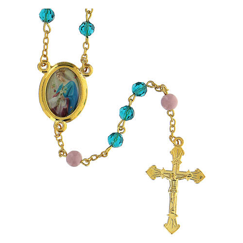 Rosenkranz der Marienkőnigin mit Perlen aus tűrkisgrűnem Glas (6 mm) - Kollektion Glaubenskronen 42/47 1