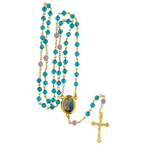 Rosario Maria Regina grani vetro turchese 6 mm - Collezione Corone Fede 42/47 5