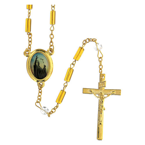 Heilige Päpste Rosenkranz mit zylindrischen Perlen aus goldfarbigem Glas (4 mm) - Kollektion Glaubenskronen 45/47 1