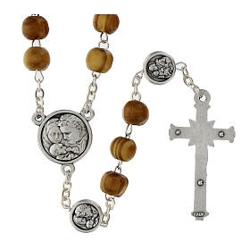 Rosary with wood beads and metallic medal of St. Joseph 19 cm
