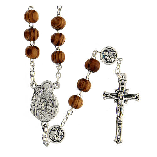 Rosary with wood beads and metallic medal of St. Joseph 19 cm 1