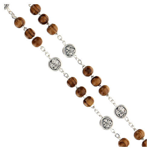 Rosary with wood beads and metallic medal of St. Joseph 19 cm 3